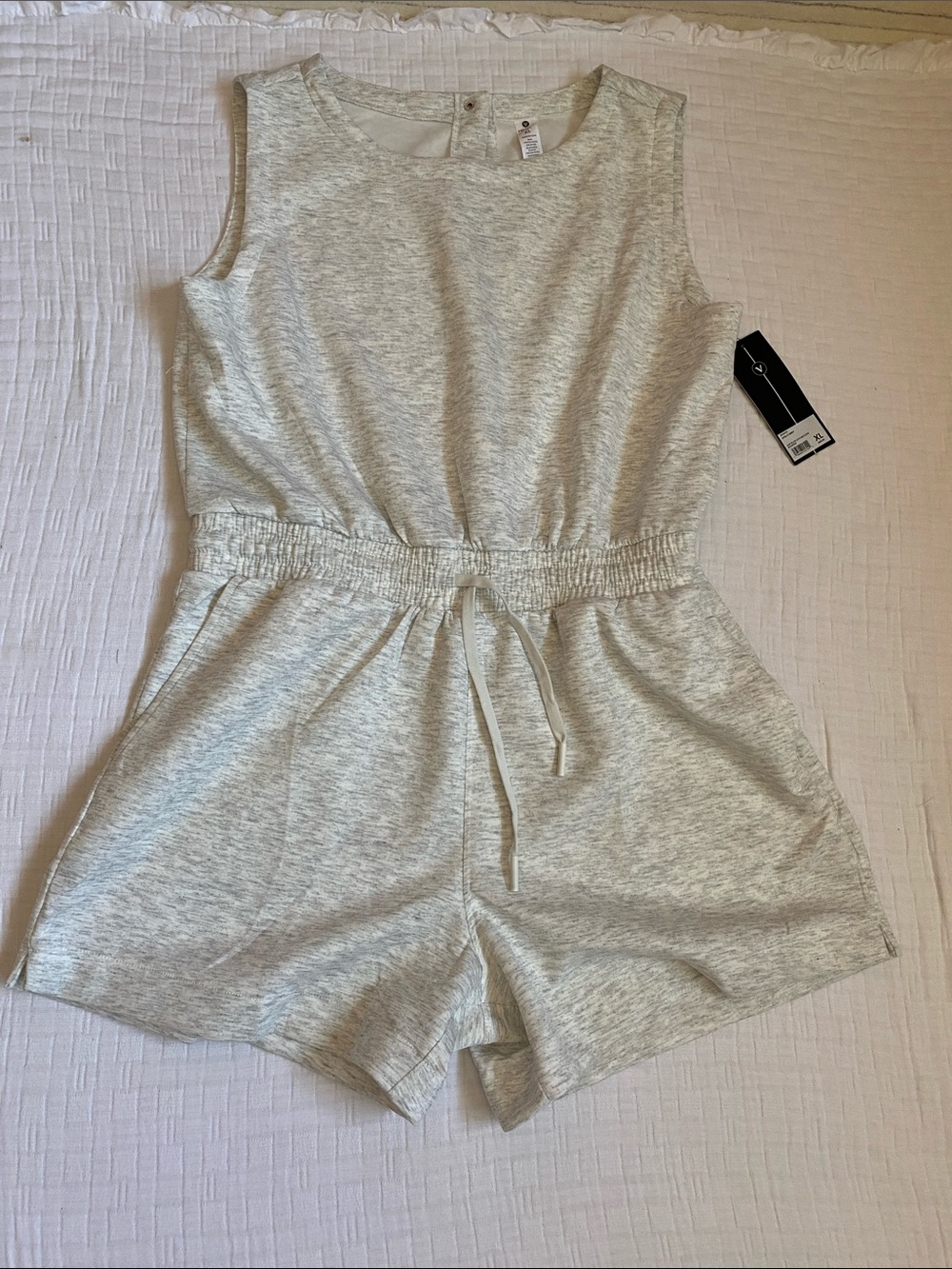 VELOCITY Heather Light Gray Sleeveless Drawstring Romper